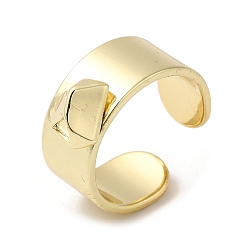 Golden Brass Open Cuff Rings with Diamond Shape Ornament, Wide Band Ring for Women, Golden, 8.5mm, Inner Diameter: 16.8mm