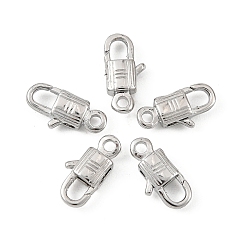 Real Platinum Plated SHEGRACE Brass Lobster Claw Clasps, Cadmium Free & Nickel Free & Lead Free, Real Platinum Plated, 10.5x5x3mm, Hole: 1.4mm