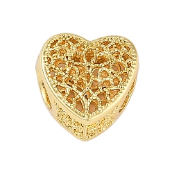 Настоящее золото 18K Стойки обшивки латунные бусины, долговечный, без свинца и без кадмия, сердце, реальный 18 k позолоченный, 10.5x11.5x8 мм, отверстие : 4 мм