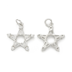 Real Platinum Plated Rack Plating Brass Micro Pave Clear Cubic Zirconia Pendants, with Jump Ring, Cadmium Free & Lead Free, Long-Lasting Plated, Star Charm, Real Platinum Plated, 18.8x16x2.5mm, Hole: 3.5mm