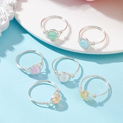 Серебро Кольца на палец, окрашенные натуральным селенитом, с экологически чистой медной проволокой, серебряные, 8.5 мм, внутренний диаметр: 18 мм