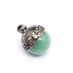 Зеленый Авантюрин Естественный зеленый авантюрин подвески, круглые подвески с металлической фурнитурой, античное серебро, 27x20 мм