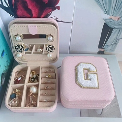 Letter G Letter Imitation Leather Jewelry Organizer Case with Mirror Inside, for Necklaces, Rings, Earrings and Pendants, Square, Pink, Letter G, 10x10x5.5cm