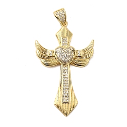 Настоящее золото 18K Латунные микро проложить кубического циркония подвески, крестик, стойки покрытие, долговечный, без свинца и без кадмия, реальный 18 k позолоченный, 46x27.5x4.5 мм, отверстие : 5x3 мм