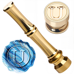 Letter U 1Золотистые латунные штампы с восковыми печатями и ручками в форме бамбуковых палочек, для изготовления поздравительных открыток, Буква U, 74.5x15 мм