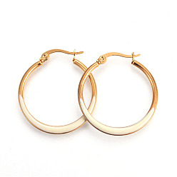 Бежевый Ионное покрытие (ip) 304 серьги-кольца из нержавеющей стали, гипоаллергенные серьги, плоская форма кольца, с эмалью, золотые, бежевые, 12 датчик, 32.5x29.5x2 мм, штифты : 1.2x0.7 мм