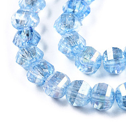 Light Sky Blue Transparent Electroplate Glass Beads Strands, AB Color Plated, Faceted, Round, Light Sky Blue, 8x7mm, Hole: 2mm, about 60pcs/strand, 14.96 inch(38cm)