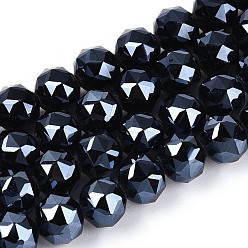 Черный Непрозрачные стеклянные круглые бусины нити, граненые, чёрные, 7.5~8.5x7~7.5 мм, отверстие : 1.2~1.6 мм, около 25~26 шт / нитка, 6.89~7.48'' (17.5~19 см)