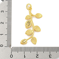 Colorful Real 18K Gold Plated Brass Micro Pave Cubic Zirconia Pendants, with Enamel and Jump Rings, Leaf, Colorful, 32x19x2mm