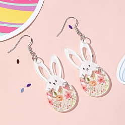 Светло-Коралловый Акриловые серьги болтаться, кролик с яйцом, платина, свет коралловый, 74x22 мм