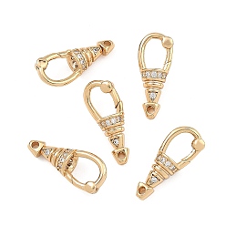 Real 18K Gold Plated SHEGRACE Brass Micro Pave Clear Cubic Zirconia Spring Gate Clasps, Lead Free & Cadmium Free & Nickel Free, Real 18K Gold Plated, 23x9x7mm, Hole: 2mm