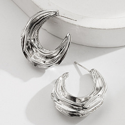 Platinum Alloy Stud Earrings for Women, Moon, Half Hoop Earrings, Platinum, 30x30mm