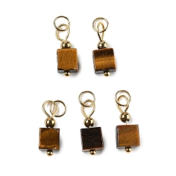 Тигровый глаз Природных тигровый глаз подвески, подвески suqare с 304 петлями из нержавеющей стали, золотые, 16x6x6 мм, отверстие : 3.5 мм