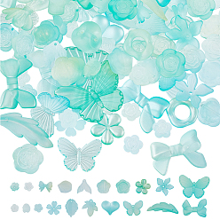 Бледно-бирюзовый 200g прозрачные акриловые бусины, матовые, разнообразные, градиент цвета, бледные бирюзовая, 12~30.5x11.5~39.5x2.5~9 мм, отверстие : 1.6~2.7 мм