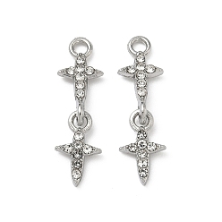 Платина Подвески из сплава и страза, крест прелести, платина, 24.5x7x4 мм, отверстие : 1.8 мм