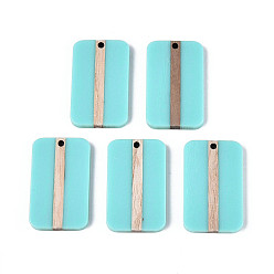 Средний Бирюзовый Кулоны из непрозрачной смолы и дерева, прямоугольные, средне бирюзовый, 32.2~32.7x20.2x3.1~3.8 мм, отверстие : 2 мм