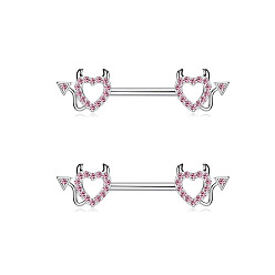 Сердце Кольца для сосков из розового кубического циркония из латуни, 304 штифты для пирсинга сосков из нержавеющей стали, цвет нержавеющей стали, сердце, 16 мм, штифты : 1.6 мм