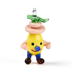 Желтый Кулоны в виде луковиц, изготовленные вручную методом лэмпворк, с мультяшными персонажами., желтые, 45~48x24~26.5x19.5~21 мм, отверстие : 3.5~4.5x3.5~4.5 мм