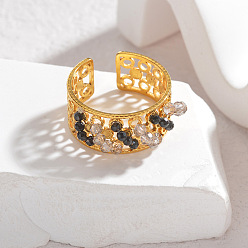 Золотой 304 манжетные кольца из нержавеющей стали со стеклянным кристаллом, для женщин, золотые, 10 мм, внутренний диаметр: 19 мм