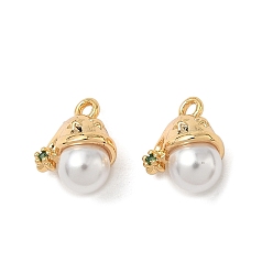 Настоящее золото 18K Латунные микропаве прозрачные кубические циркониевые подвески, с ABS имитации жемчуга, шляпа, без никеля , реальный 18 k позолоченный, 11.5x9x7 мм, отверстие : 1.4 мм