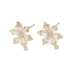 Настоящее золото 14K Фурнитура для сережек-гвоздиков из латуни с микропаве из прозрачных кубических цирконий, без свинца, без кадмии и без никеля, с петлей, реальный 14 k позолоченный, 18x14 мм, отверстие : 1 мм, штифты : 11.5x0.9 мм