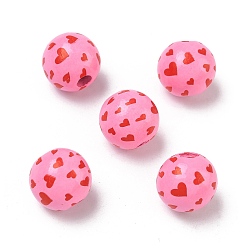 Бледно-Розовый Европейские деревянные бусины ко Дню святого Валентина, окрашенные распылением и напечатанные, круглые с сердца шаблона, бусины с большим отверстием, розовый жемчуг, 15~16 мм, отверстие : 4 мм
