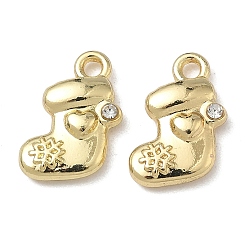 Christmas Socking Рождественские подвески из сплава с кристаллами и стразами, без свинца и без кадмия, золотые, рождественские носки, 14.5x10x3 мм, отверстие : 1.6 мм