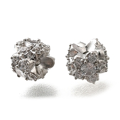 Платинированный Латунные микро проложить кубического циркония бусы, без кадмия, без никеля и без свинца, цветок, Реальная платина, 7x6 мм, отверстие : 1 мм