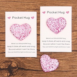 Pink Смола декодирует кабошоны, сердце с блестками, розовые, 31x35 мм