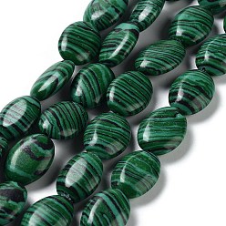 Malachite Perles synthétiques malachite brins, Ovale Plat, 17.5~18x12.5~13x6mm, Trou: 1.2mm, Environ 22 pcs/chapelet, 15.55'' (39.5 cm)