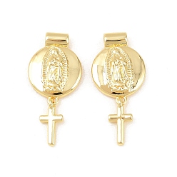 Human Латунные подвески, плоские круглые и крестообразные подвески, долговечный, стойки покрытие, без свинца и без кадмия, золотые, Дева Мария, 27.5x13x3.5 мм, отверстие : 2 мм