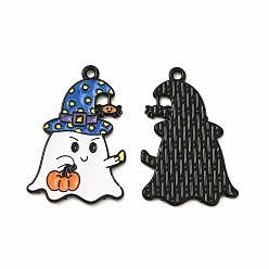 Королевский синий Стойки обшивки сплава эмали подвески, без кадмия, без никеля и без свинца, Хэллоуин тема, Призрак в шляпе и шарм в виде тыквы, электрофорез черный, королевский синий, 25.5x17x1 мм, отверстие : 1.4 мм
