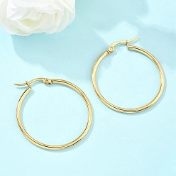 Настоящее золото 18K Ионное покрытие (ip) 304 серьги-кольца из нержавеющей стали, гипоаллергенные серьги, Кольцевая форма, реальный 18 k позолоченный, 34~35x2 мм, 12 датчик, штифты : 1x0.7 мм