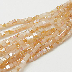 Фора Стеклянные бусины с гальваническим покрытием , имитация нефрита, с половиным покрытием, граненый куб, оранжевые, 4x4x4 мм, отверстие : 1 мм, около 100 шт / нитка, 16.9 дюйм