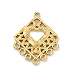 Золотой 304 нержавеющей стали ссылки люстра компонент, ионное покрытие (ip), полые сердечные ромбовидные звенья, золотые, 31.5x25.5x2.5 мм, отверстия : 1.6 mm и 1.8 мм