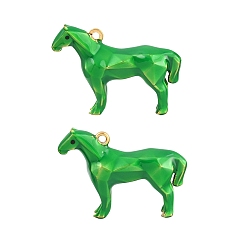 Verde Lima 304 colgantes de esmalte de acero inoxidable, encantos del caballo, facetados, real 18 k chapado en oro, revestimiento de iones (ip), larga duración plateado, verde lima, 25x35.5x10.5 mm, agujero: 1.6 mm