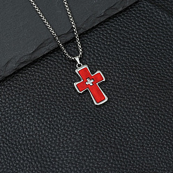 Красный Ожерелья из сплава креста с акриловыми подвесками, платина, красные, 17.72 дюйм (45 см)