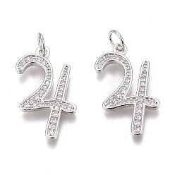 Real Platinum Plated Brass Micro Pave Clear Cubic Zirconia Pendants, Long-Lasting Plated, Figure 4, Real Platinum Plated, 21x15x1.5mm, Hole: 3mm