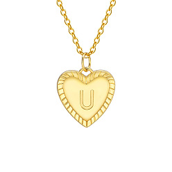 Letter U Золотистый тон латунный кабель цепочка буква сердце кулон ожерелья для женщин, Буква U, 15.75 дюйм (40 см)