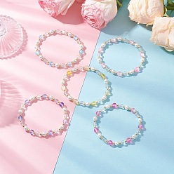 (52) Непрозрачная лаванда 5шт. синтетические лунные камни, стеклянные и ракушечные жемчужные бусины, эластичные браслеты для женщин, разноцветные, внутренний диаметр: 2-1/4 дюйм (5.55 см), бусина : 3.5~6.5x3~6 mm