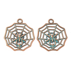 Другие Подвески из сплава , Хэллоуин, красная медь и зеленая патина, паутины, 29.5x26.5x2.5 мм, отверстие : 2.5 мм