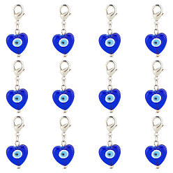 Синий Подвеска лэмпворк ручной работы от сглаза, очаровательные застежки-лобстеры из сплава, подвеска на клипсе, для брелка, кошелек, украшение для рюкзака, сердце с сглаза, синие, 38 мм, 12 шт / комплект