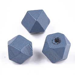 Steel Blue Painted Natural Wood Beads, Polyhedron, Steel Blue, 13x13x10~10.5mm, Hole: 2.5mm