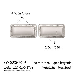 Stainless Steel Color 304 Stainless Steel Rhinestone Stud Earrings for Women, Rectangle, Stainless Steel Color, 45.8x23mm