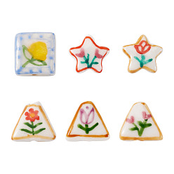 Mixed Shapes 6 шт. 6 стили напечатанные фарфоровые бусины ручной работы, разнообразные, разнообразные, 15.5~16.5x15.5~17.5x5.5~7 мм, отверстие : 1.5~1.8 мм, 1 шт / стиль