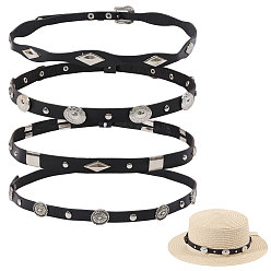 Черный 4 шт. 4 стили резинки для шляп из искусственной кожи, с железным декором, для аксессуаров для шляп, чёрные, 600~673x15~21x1.7~11 мм, 1 шт / стиль