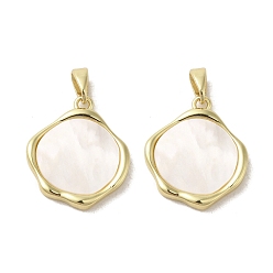 Плоский Круглый Подвески из латунных ракушек, геометрические прелести, реальный 18 k позолоченный, плоско-круглые, 20x17x2 мм, отверстие : 3x5 мм