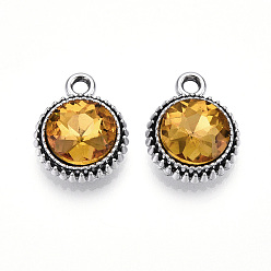 (932FM) Темно-синий аква-матовый с подкладкой K 5 стеклянные подвески, плоско-круглые, граненые, со сплавочной фурнитурой, платина, темно-золотистые, 17~17.7x14x5.2~6 мм, отверстие : 2 мм