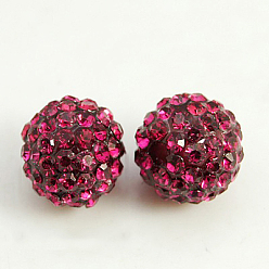 Фуксиновый Бусины со стразами из смолы, класс А, круглые, красно-фиолетовые, 10 мм, отверстие : 2 мм