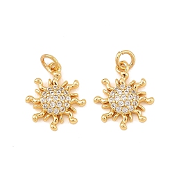 Настоящее золото 18K Латунные микро проложить кубического циркония прелести, солнечные чары, без свинца и без кадмия, стойки покрытие, долговечный, реальный 18 k позолоченный, 14x12x3 мм, Перейти кольцо: 4x0.8 мм, внутренний диаметр: 2.5 мм